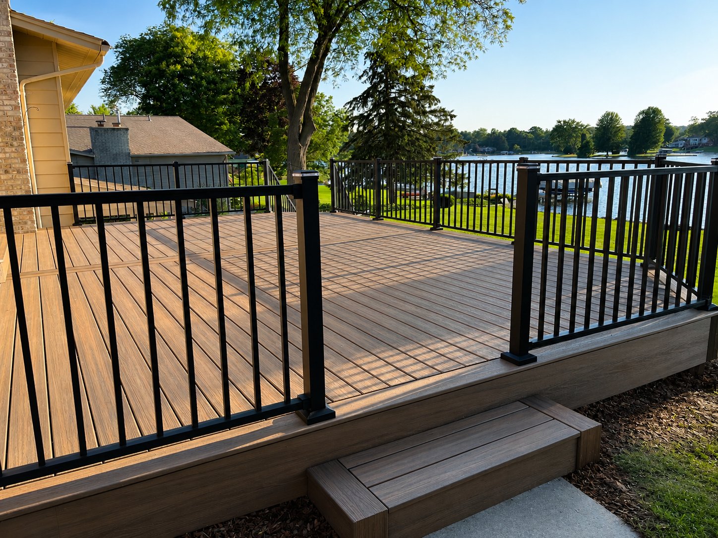 Lakeside composite deck with railing